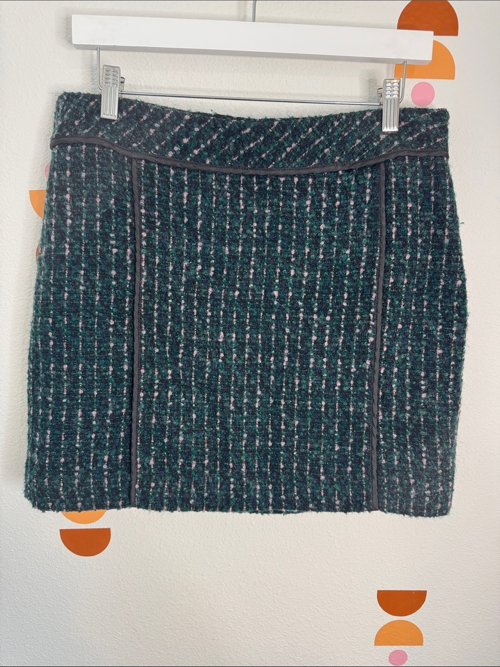 LOFT Green Tweed Mini Skirt with light purple, blue and green N0291